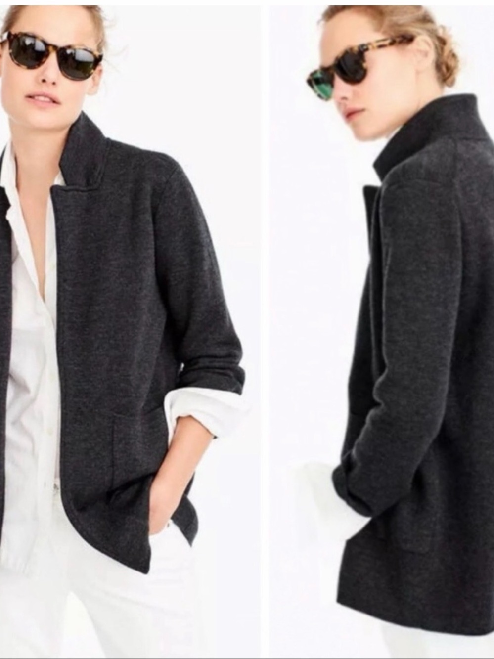 J. Crew Sophie Open Front Sweater Cardigan Blazer Charcoal Heather Gray Size S